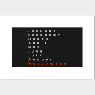 Funny August Halloween Minimalist Calendar Months Of The Year October Missing Posters and Art